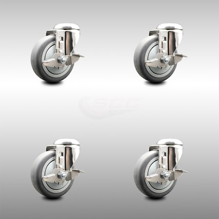 Service Caster 4 Inch 316SS Thermoplastic Rubber Wheel Swivel Bolt Hole Caster Set with Brake SCC-SS316BH20S414-TPRB-TLB-4